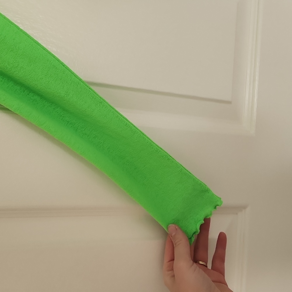Topshop Lime Green Chiffon Long Sleeved Stretchy Soft Top. Sz 6 - Picture 4 of 6